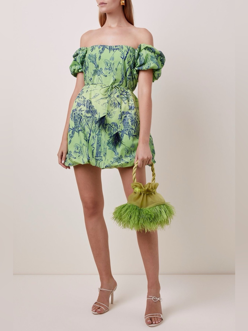 Staud Ash off-the-shoulder printed broadcloth bubble hem mini dress size US 2 XS